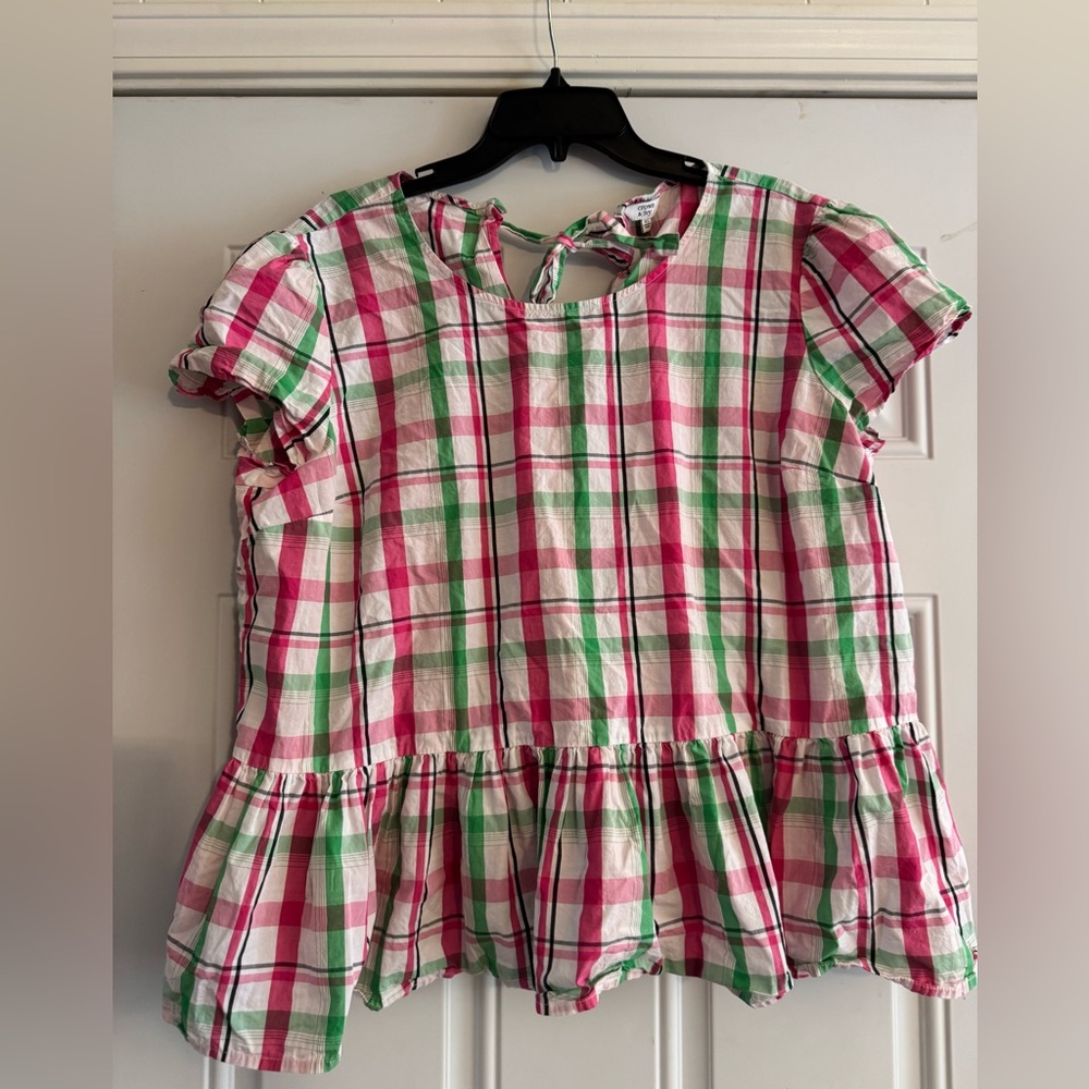 crown & ivy Pink and Green Plaid Blouse
